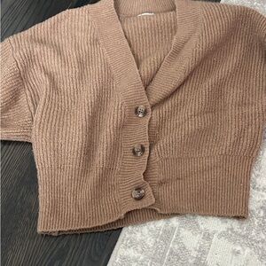Garage Cropped Button-Front Cardigan - Brown